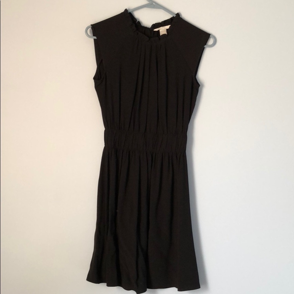 HM ruffle neck little black dress